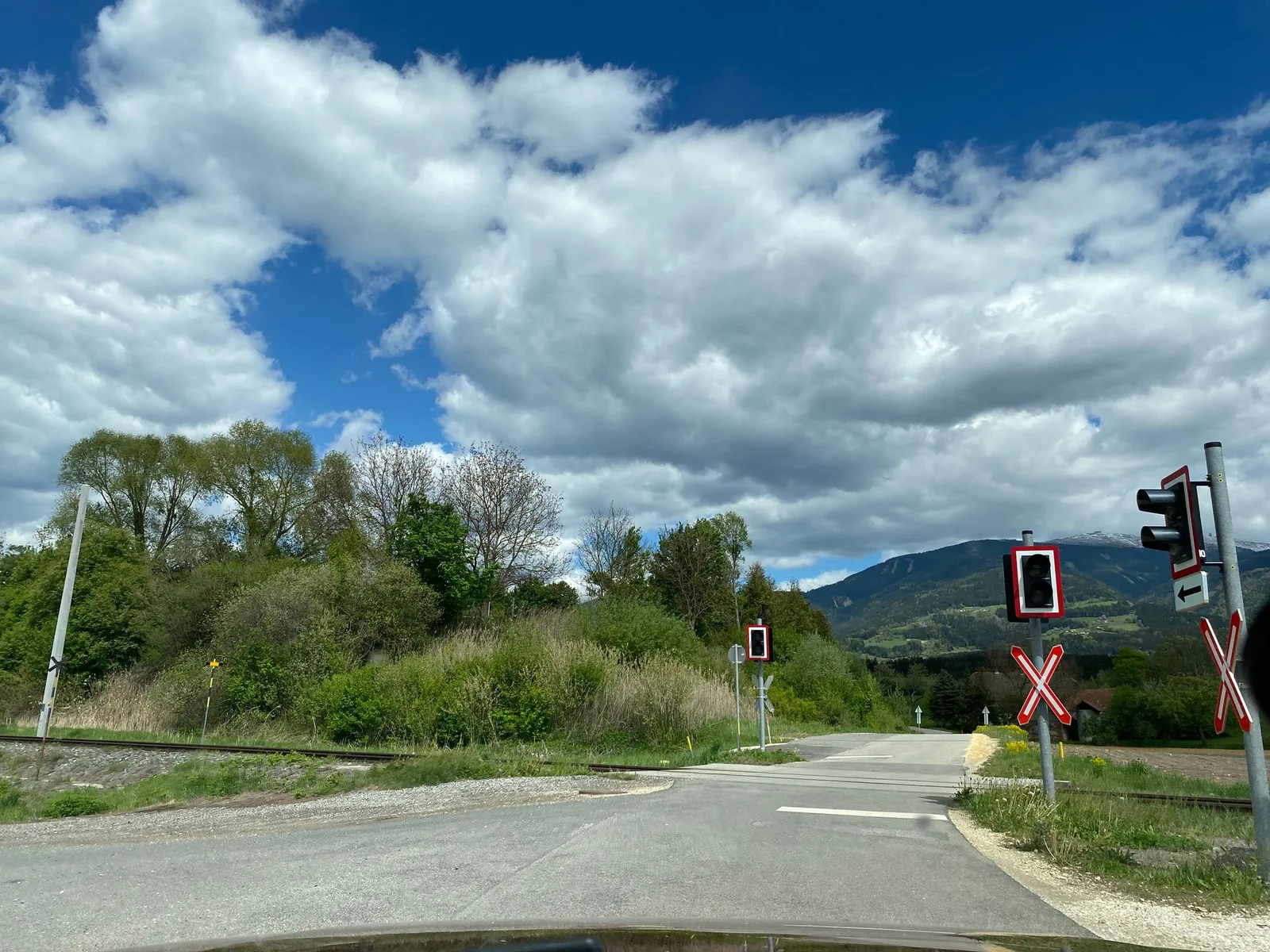 Street-level view of a level crossing in Austria