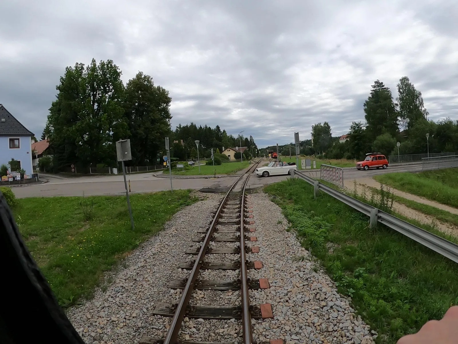 Street-level view of a level crossing in Austria