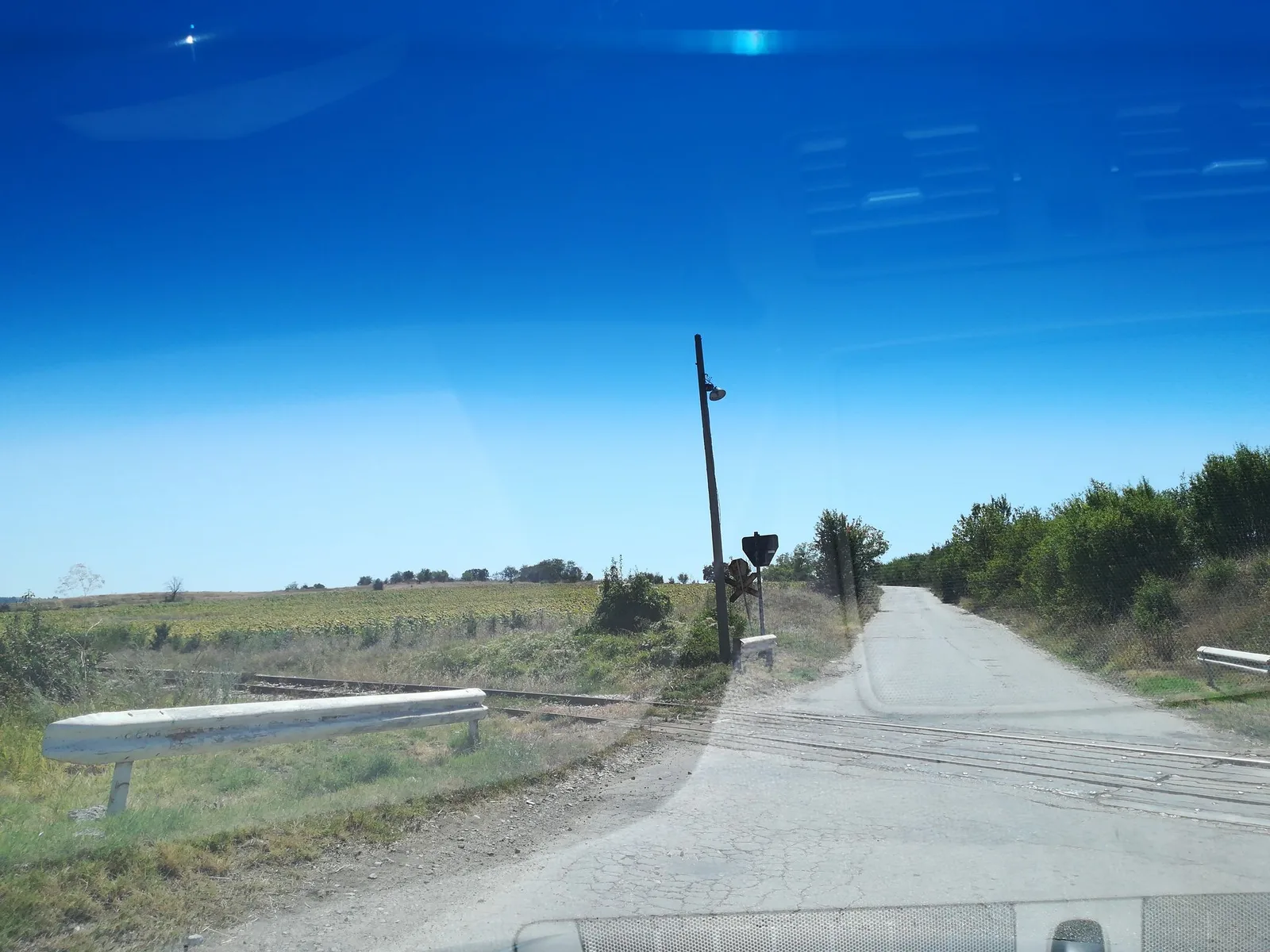 Street-level view of a level crossing in Bulgaria