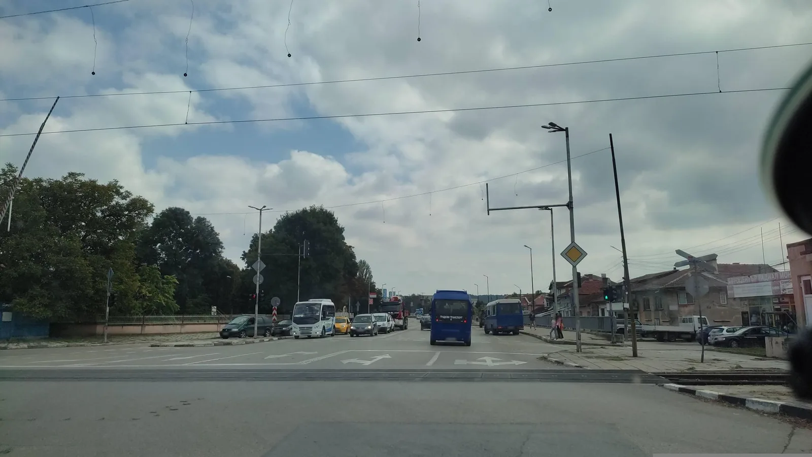 Street-level view of a level crossing in Bulgaria