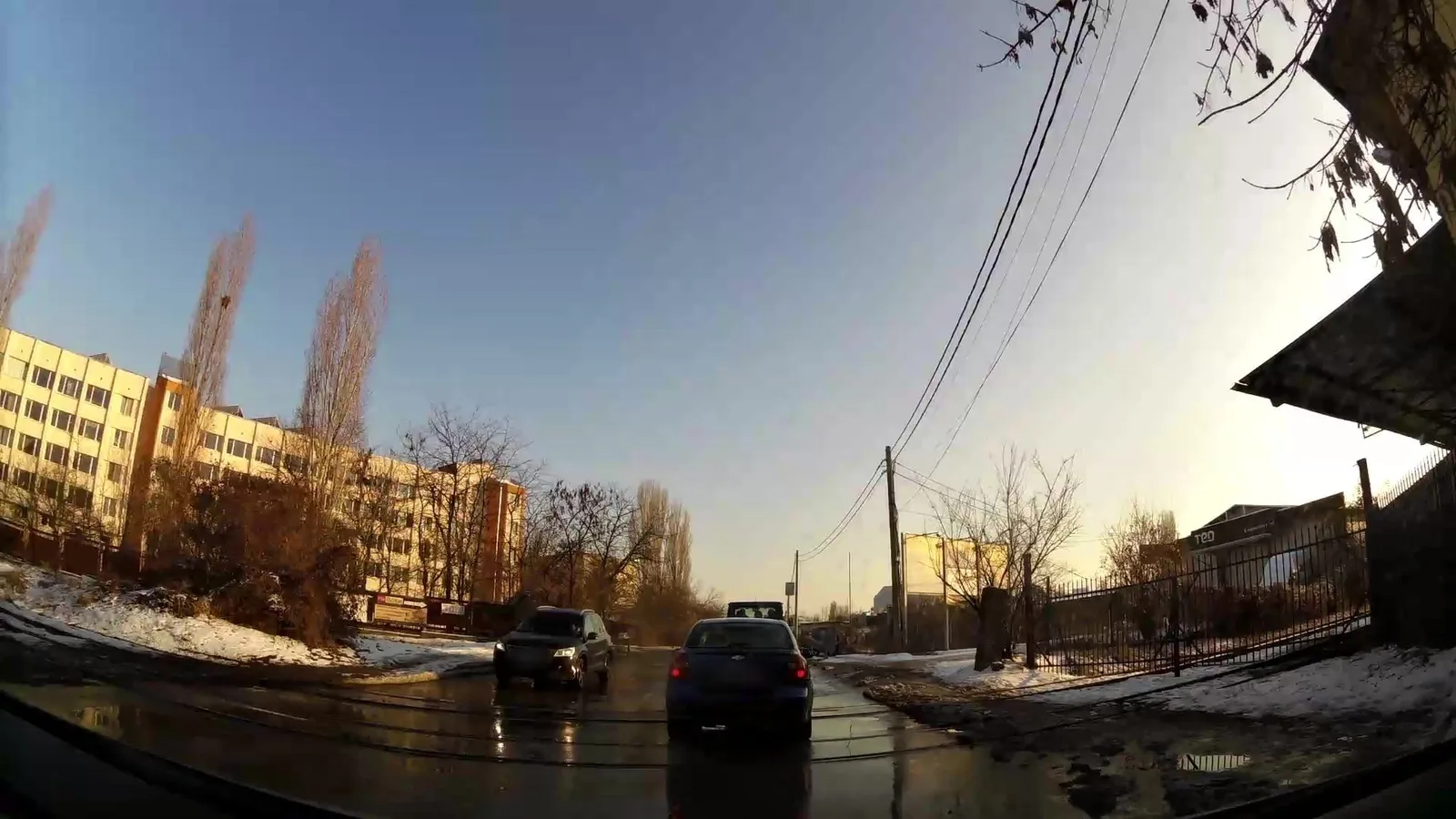 Street-level view of a level crossing in Bulgaria