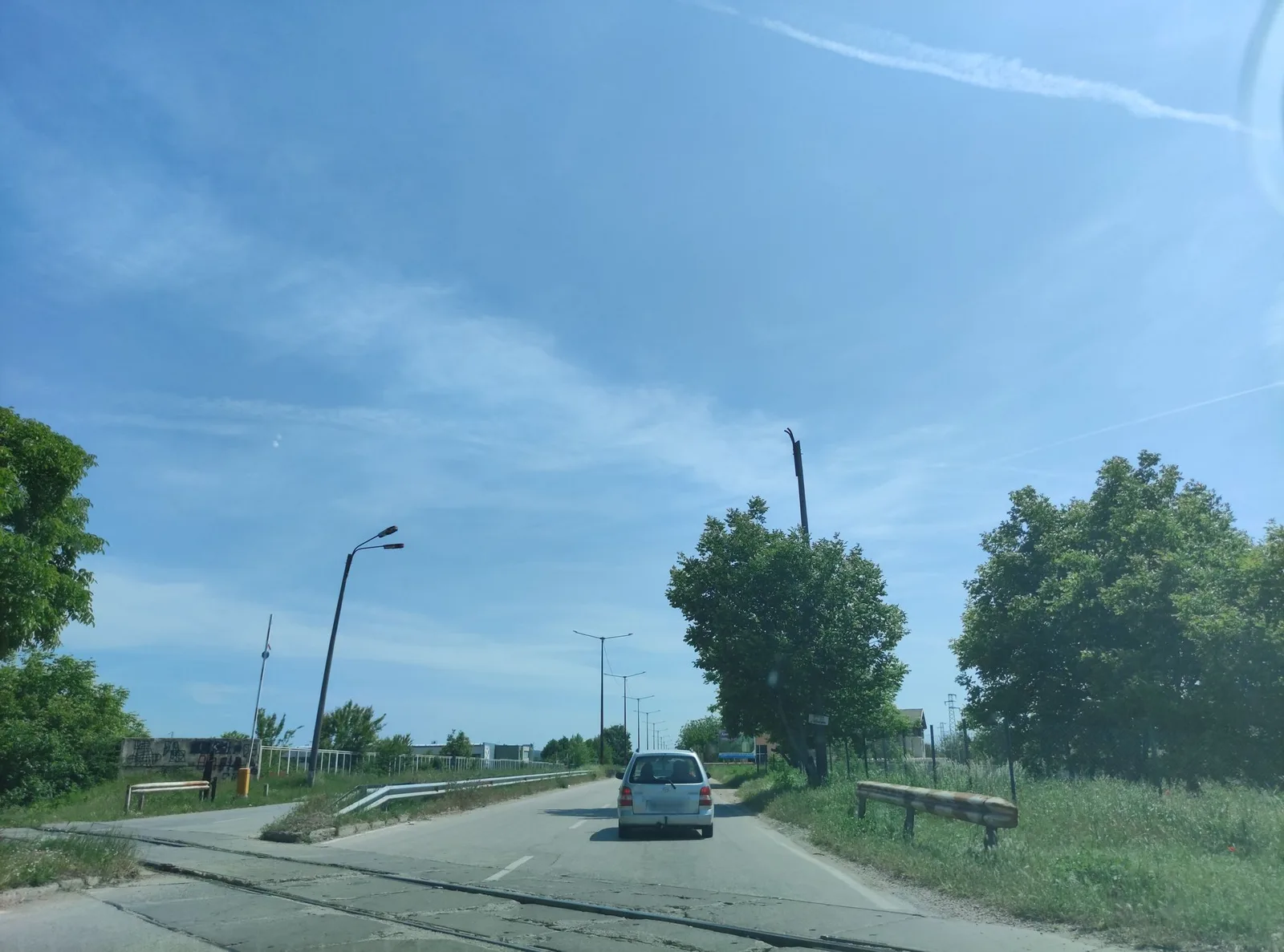 Street-level view of a level crossing in Bulgaria