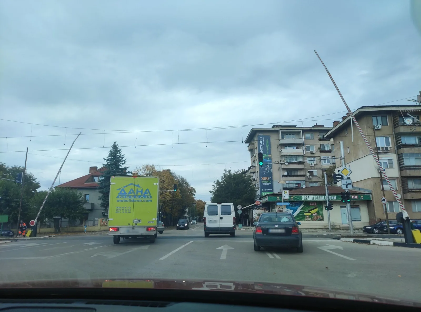 Street-level view of a level crossing in Bulgaria