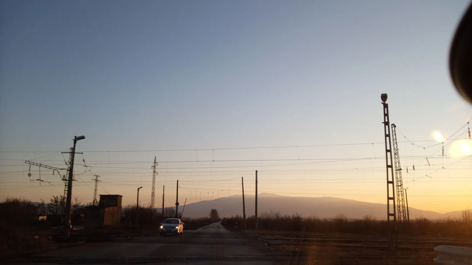 Street-level view of a level crossing in Bulgaria