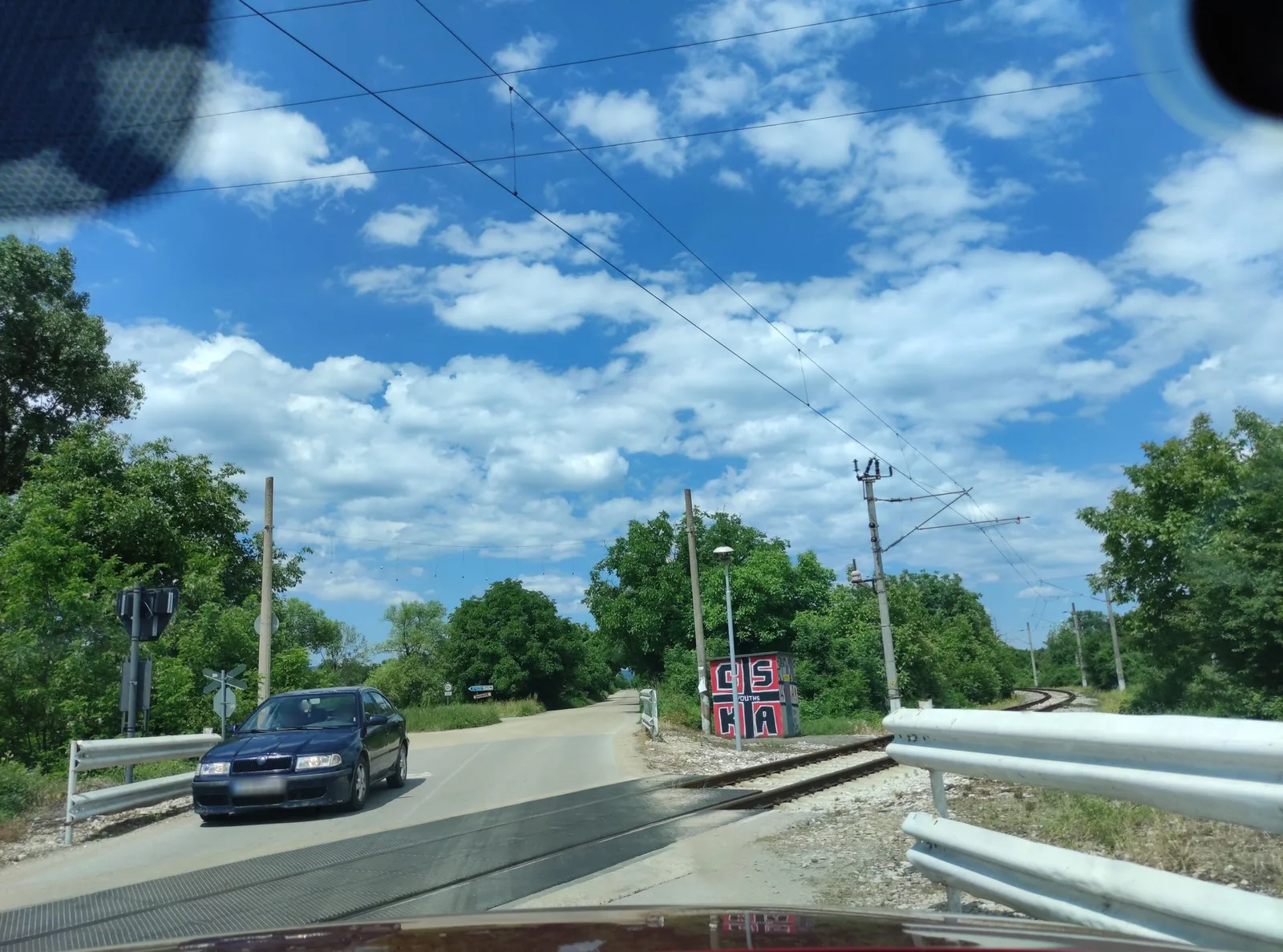 Street-level view of a level crossing in Bulgaria