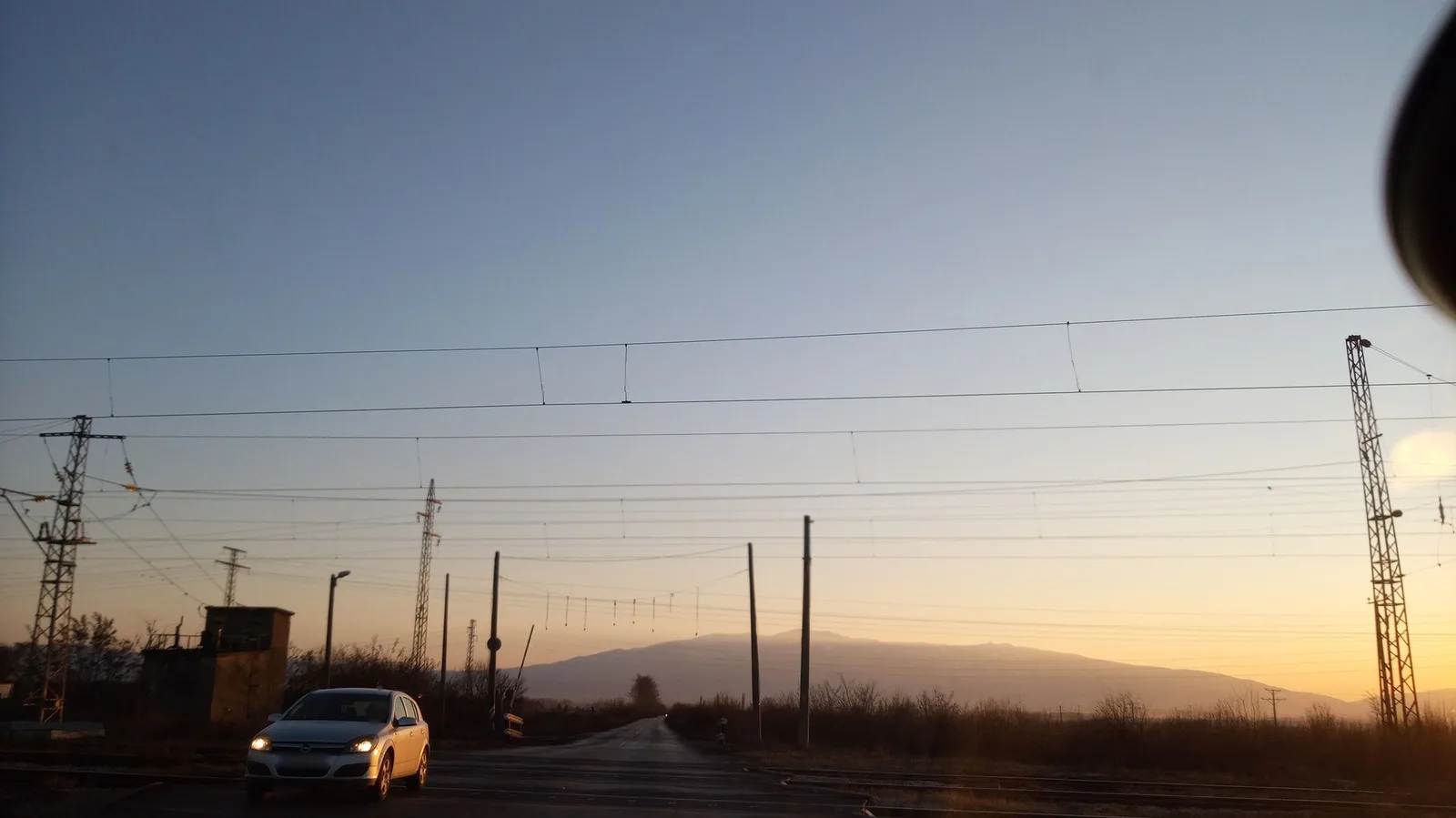 Street-level view of a level crossing in Bulgaria
