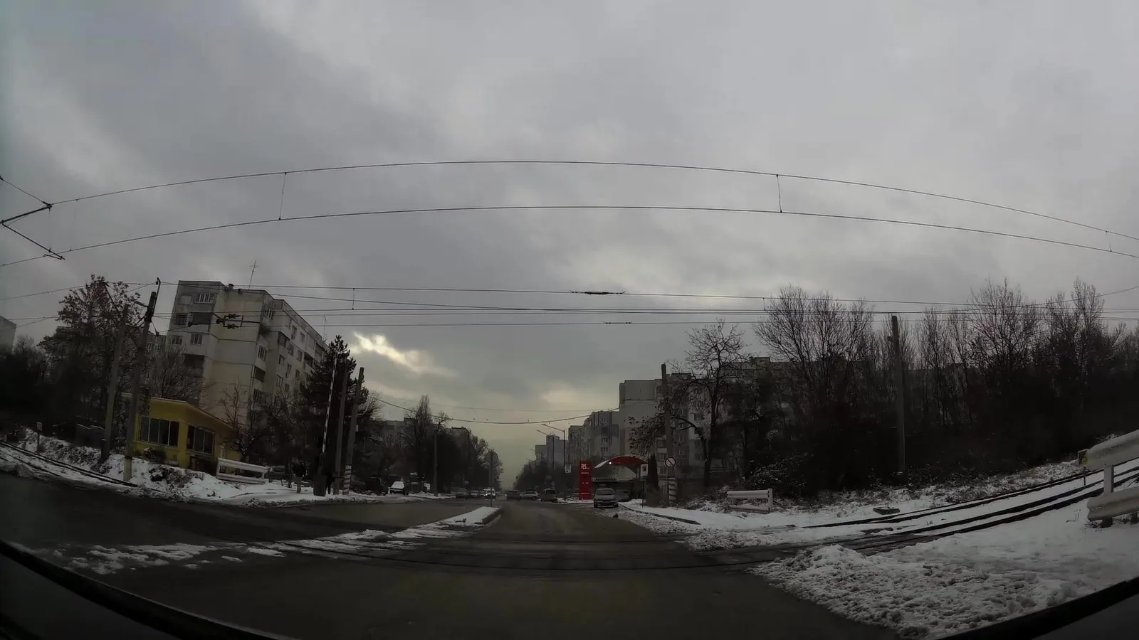Street-level view of a level crossing in Bulgaria