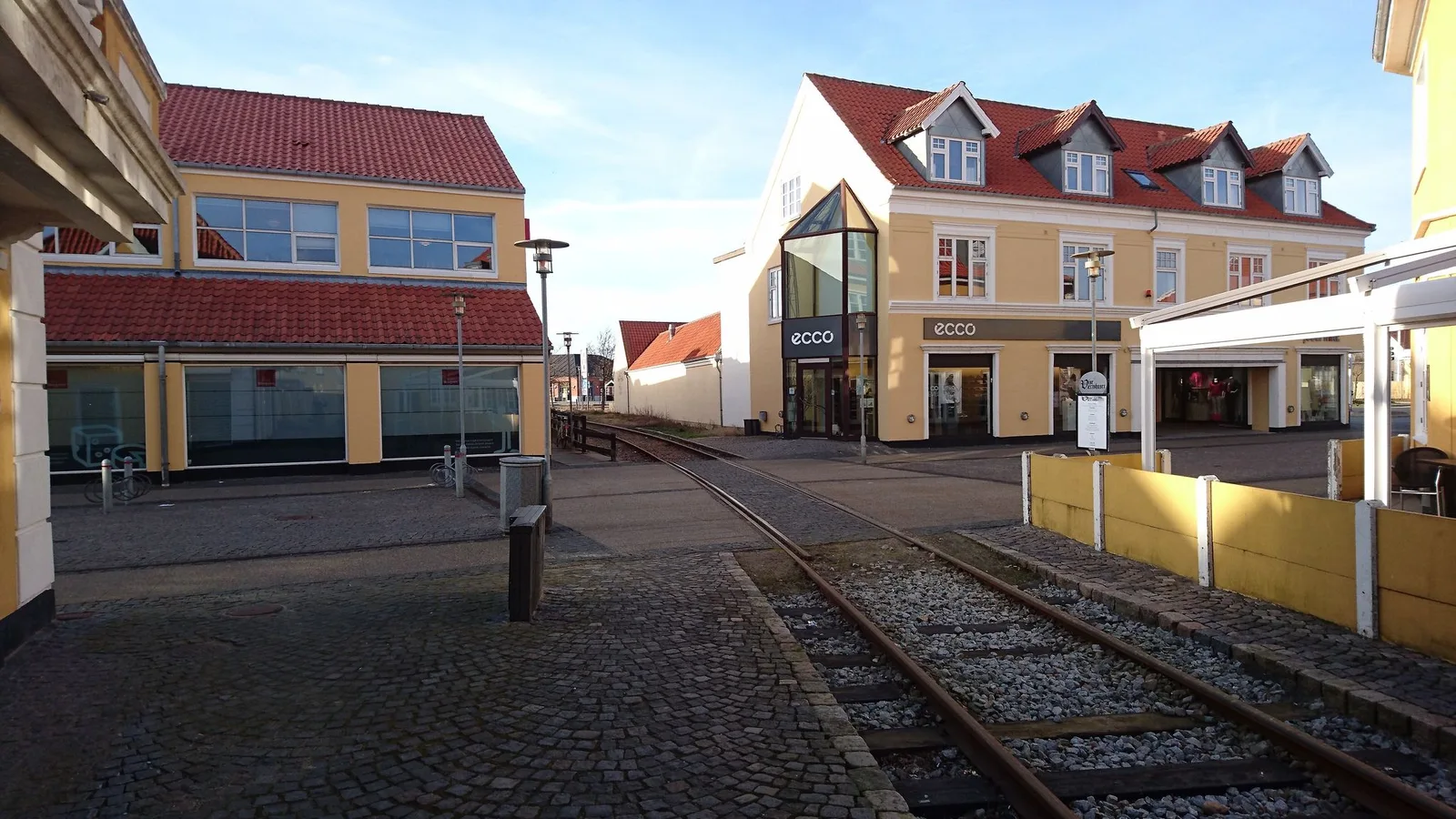 Street-level view of a level crossing in Denmark