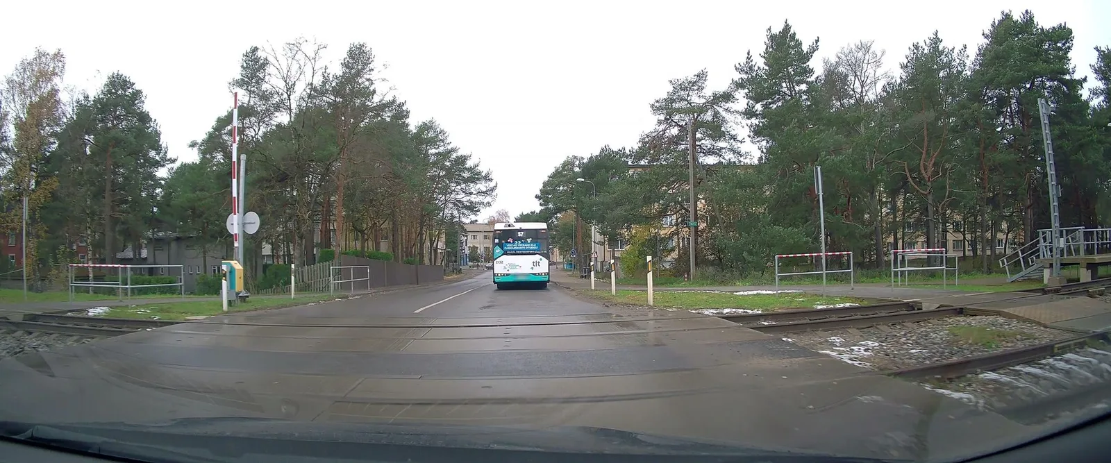 Street-level view of a level crossing in Estonia
