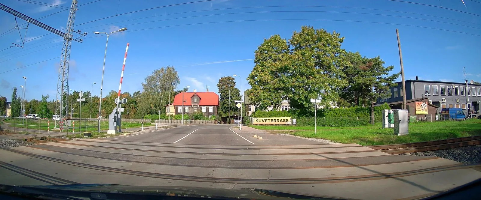 Street-level view of a level crossing in Estonia