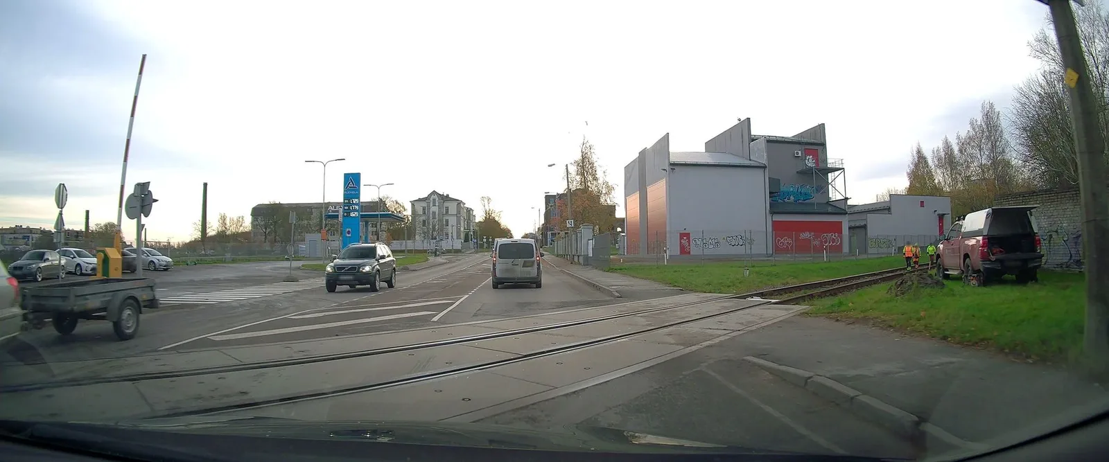 Street-level view of a level crossing in Estonia