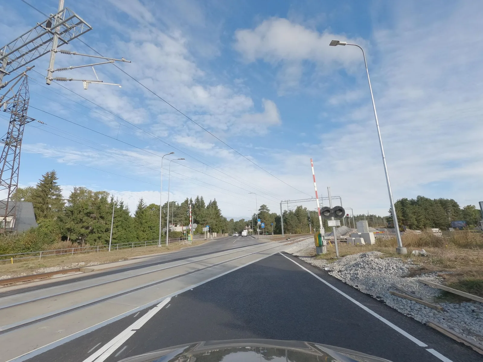 Street-level view of a level crossing in Estonia