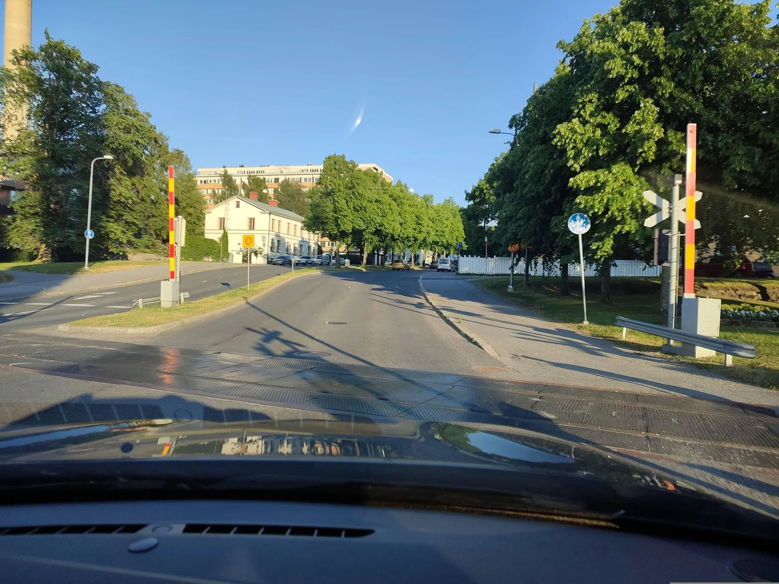 Street-level view of a level crossing in Finland