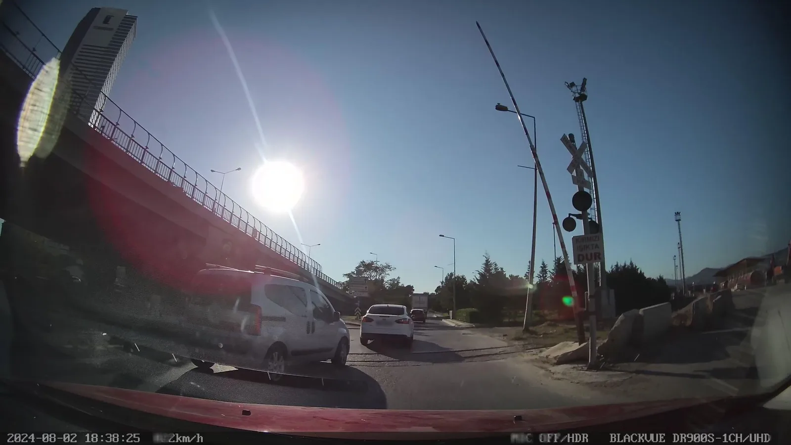 Street-level view of a level crossing in Greece