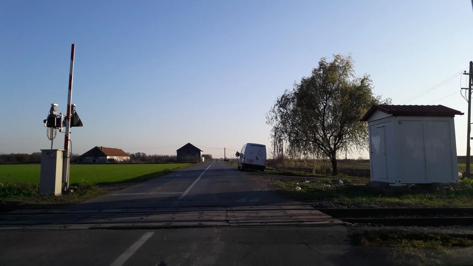 Street-level view of a level crossing in Croatia