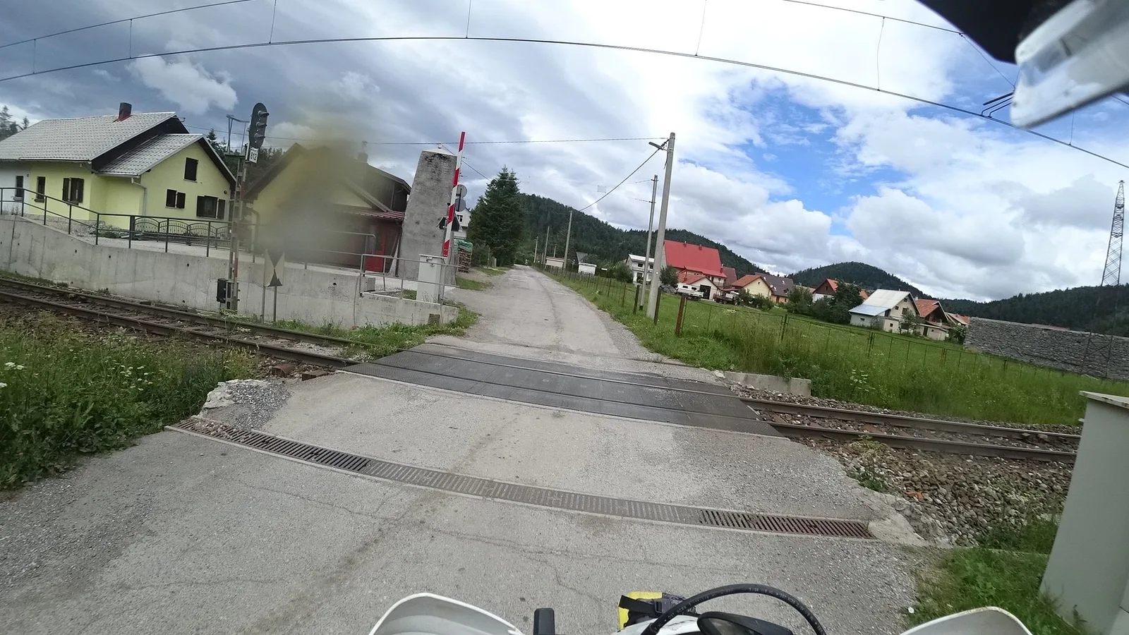 Street-level view of a level crossing in Croatia