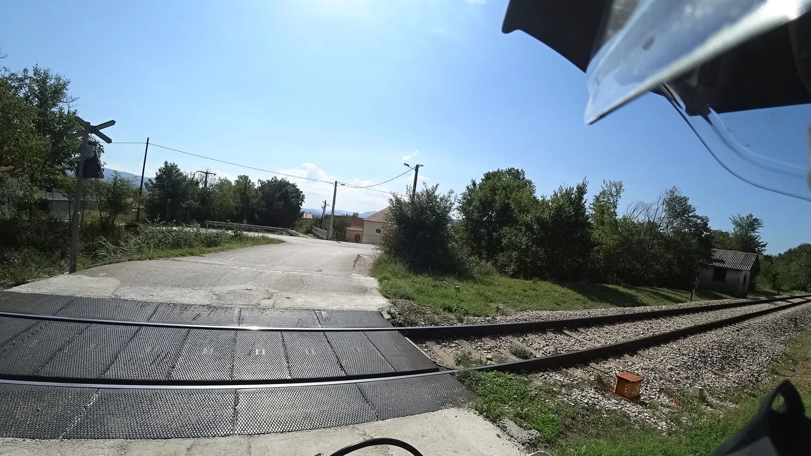 Street-level view of a level crossing in Croatia