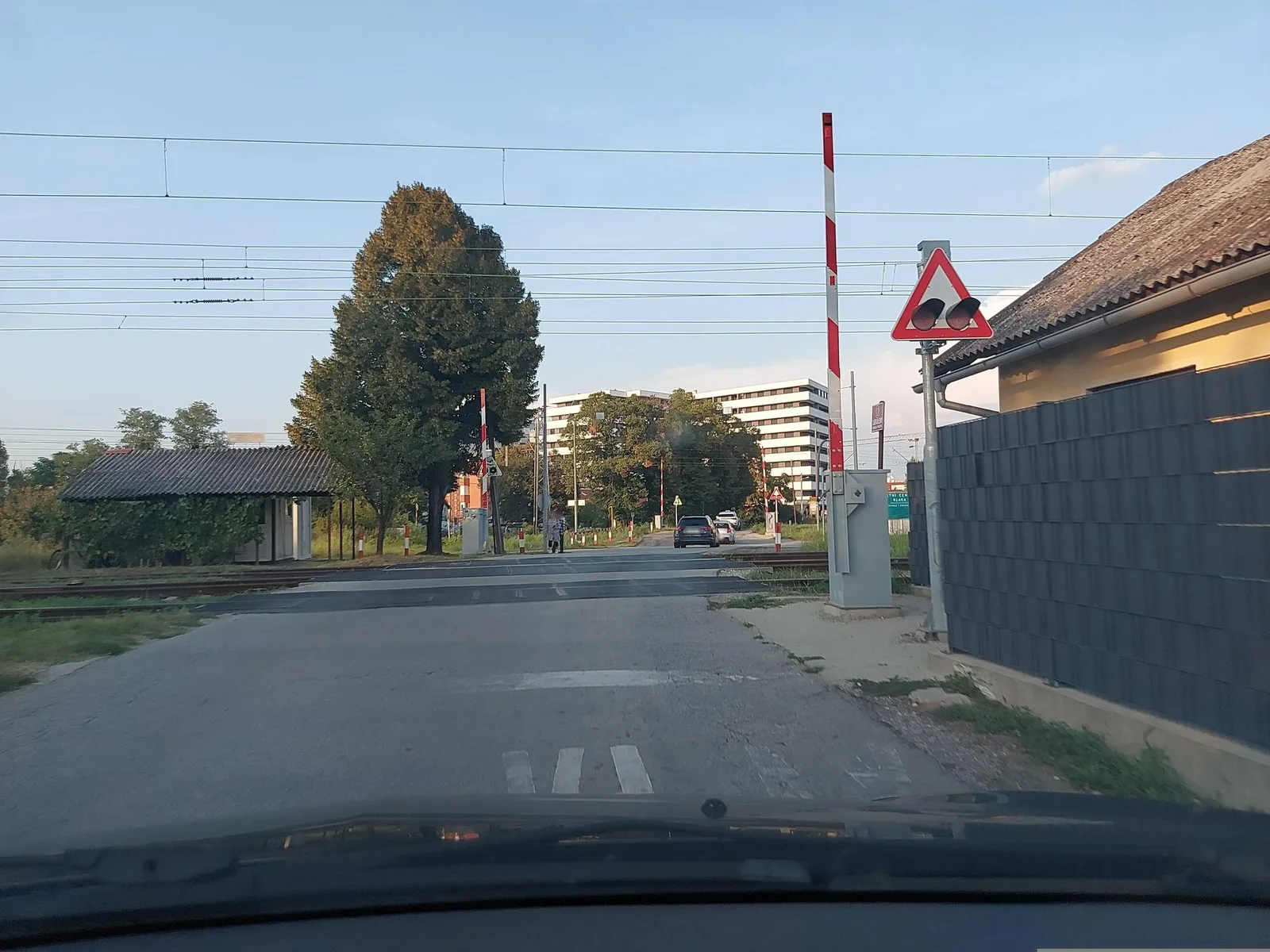 Street-level view of a level crossing in Croatia