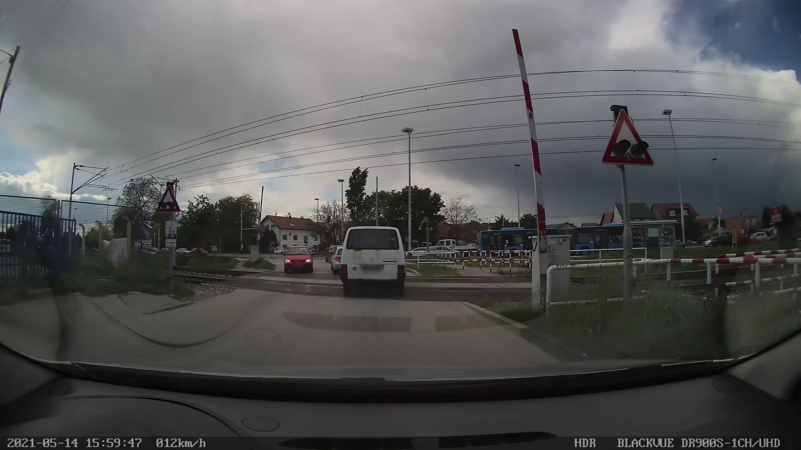 Street-level view of a level crossing in Croatia