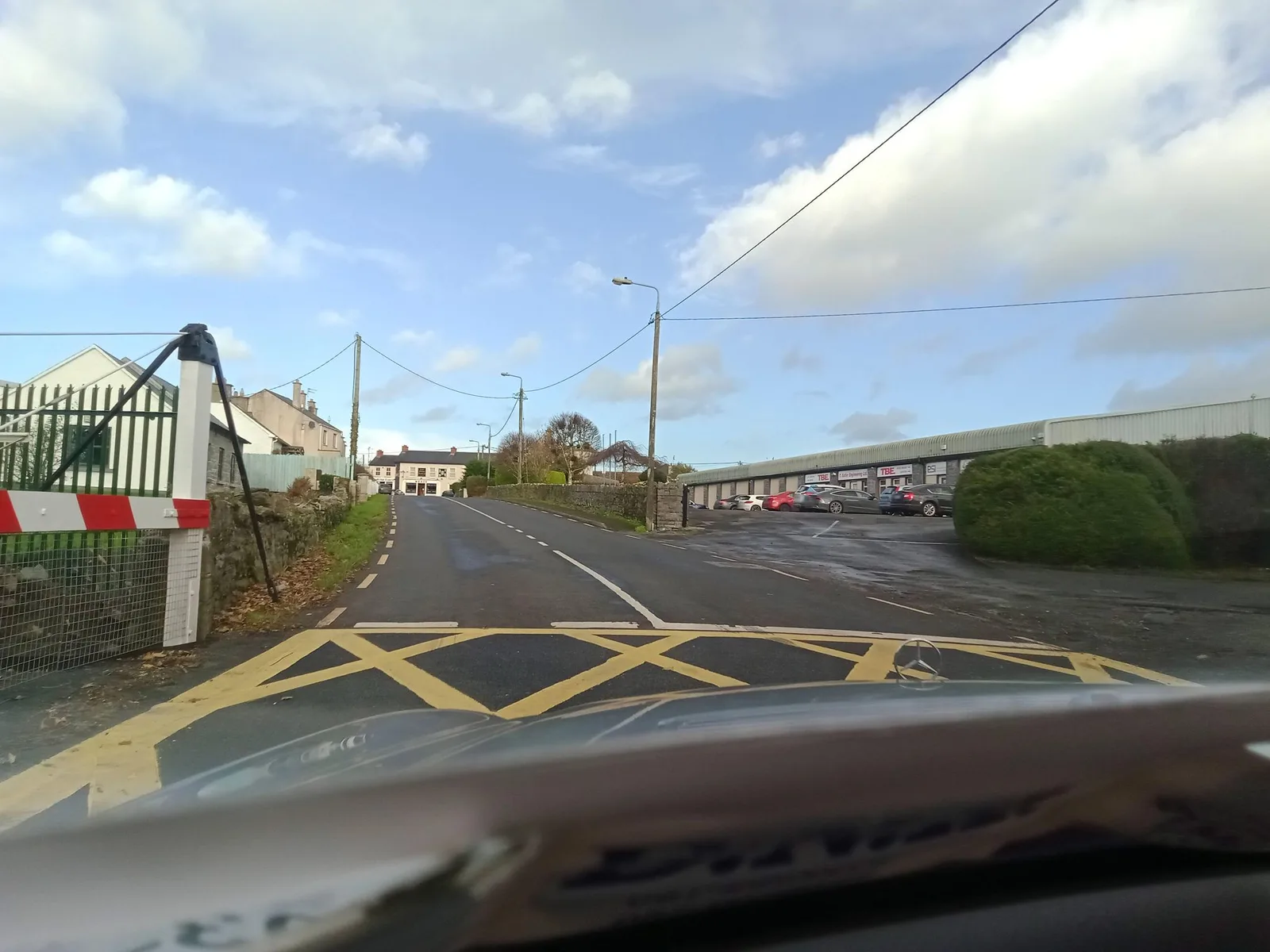Street-level view of a level crossing in Ireland
