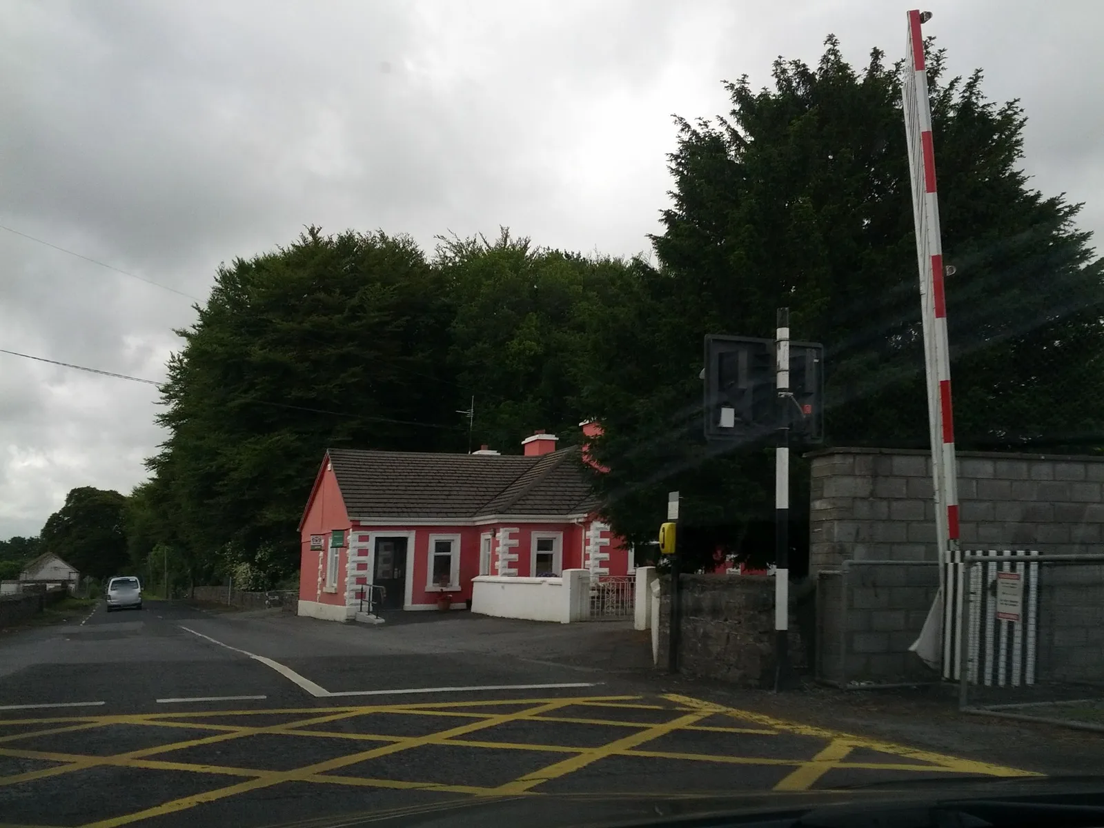 Street-level view of a level crossing in Ireland