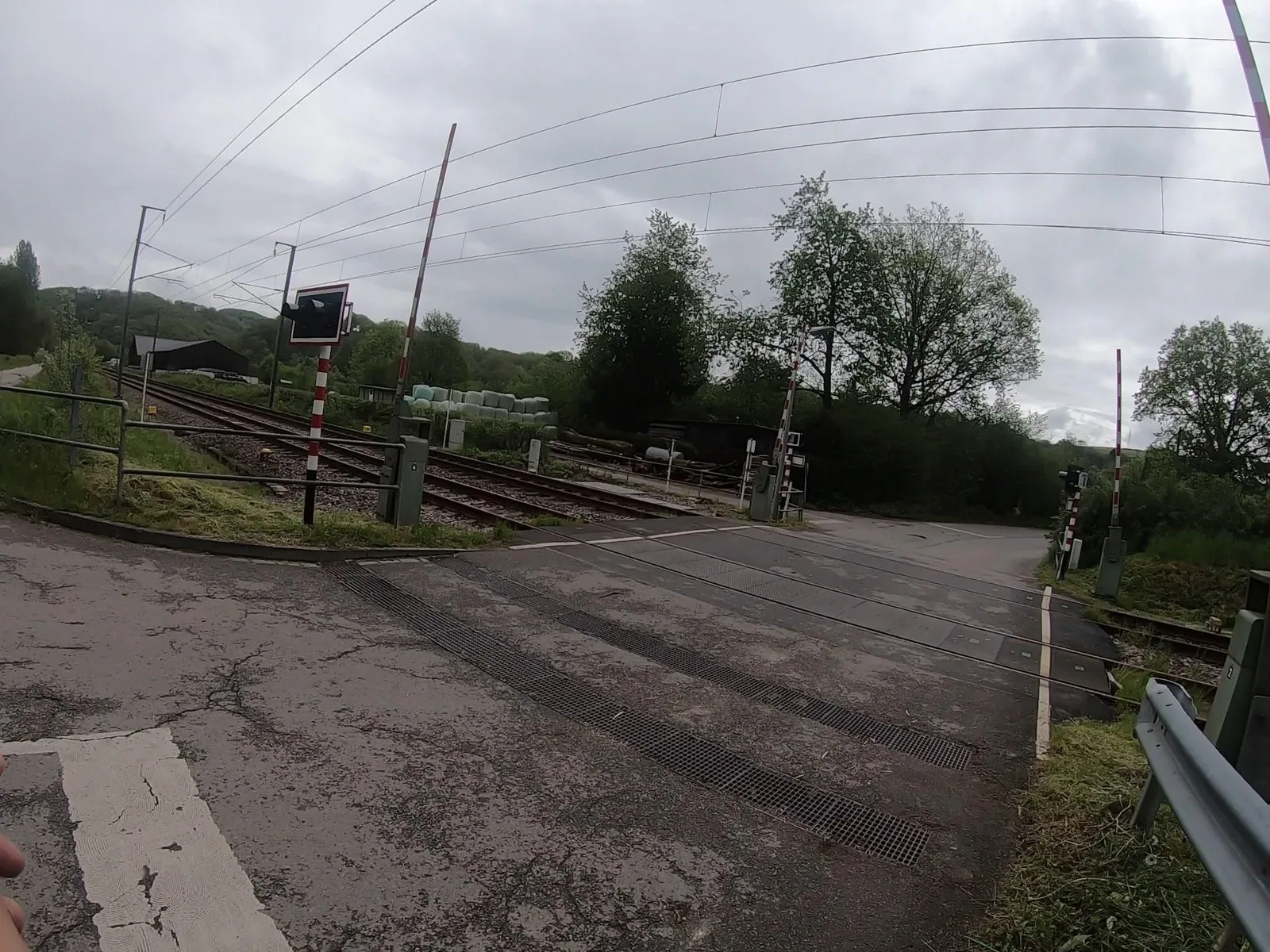 Street-level view of a level crossing in Luxembourg