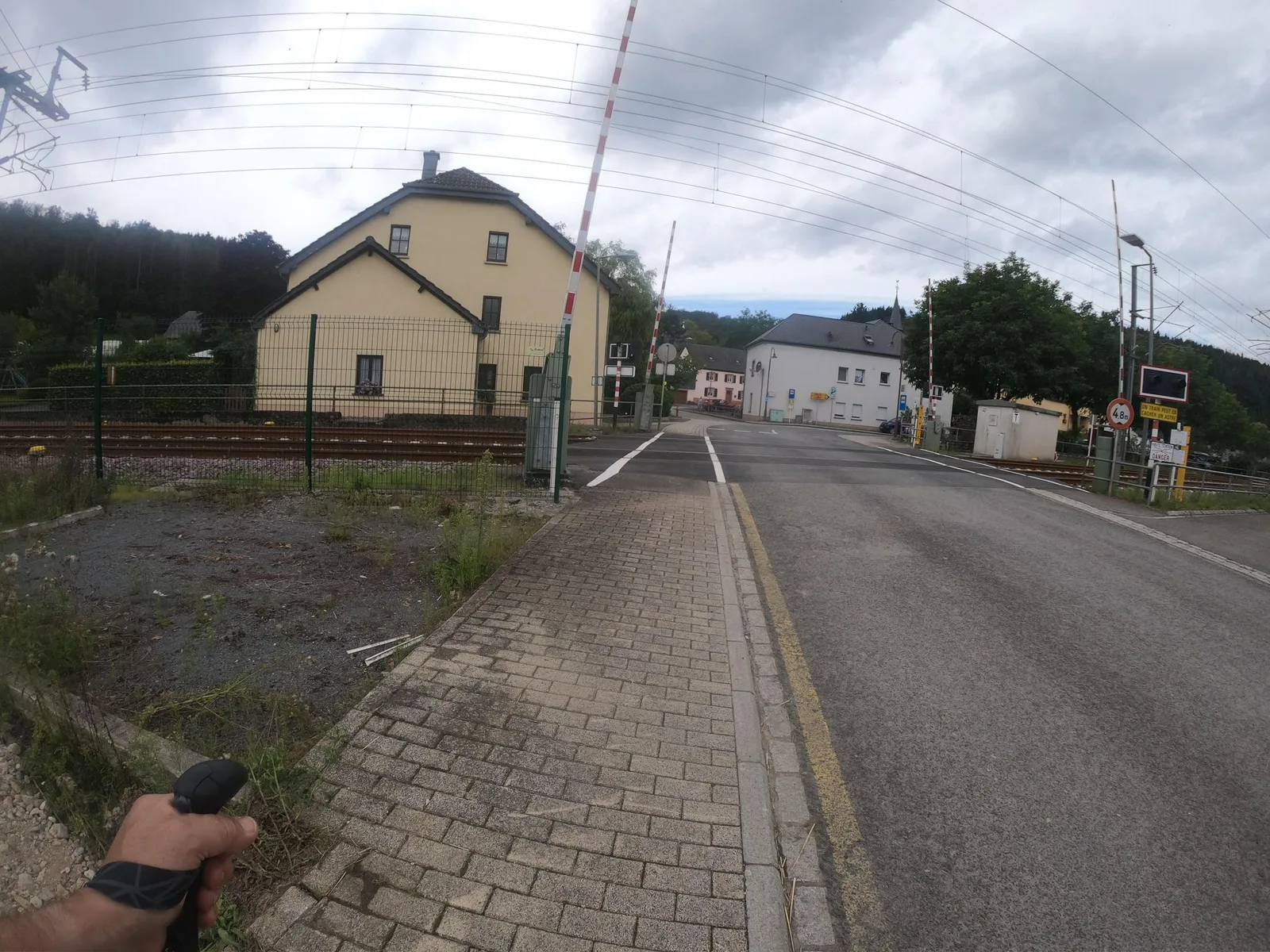 Street-level view of a level crossing in Luxembourg