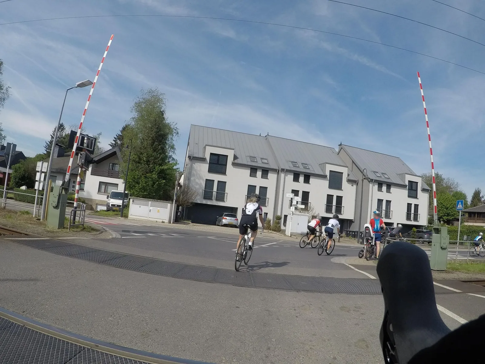 Street-level view of a level crossing in Luxembourg