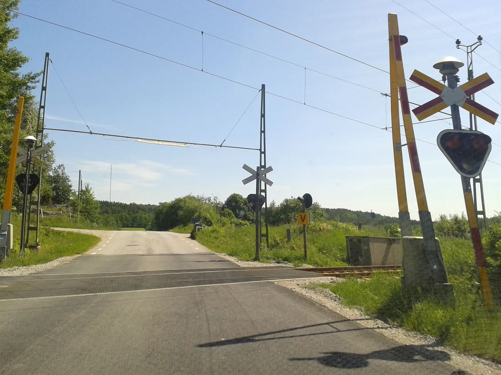 Street-level view of a level crossing in Sweden