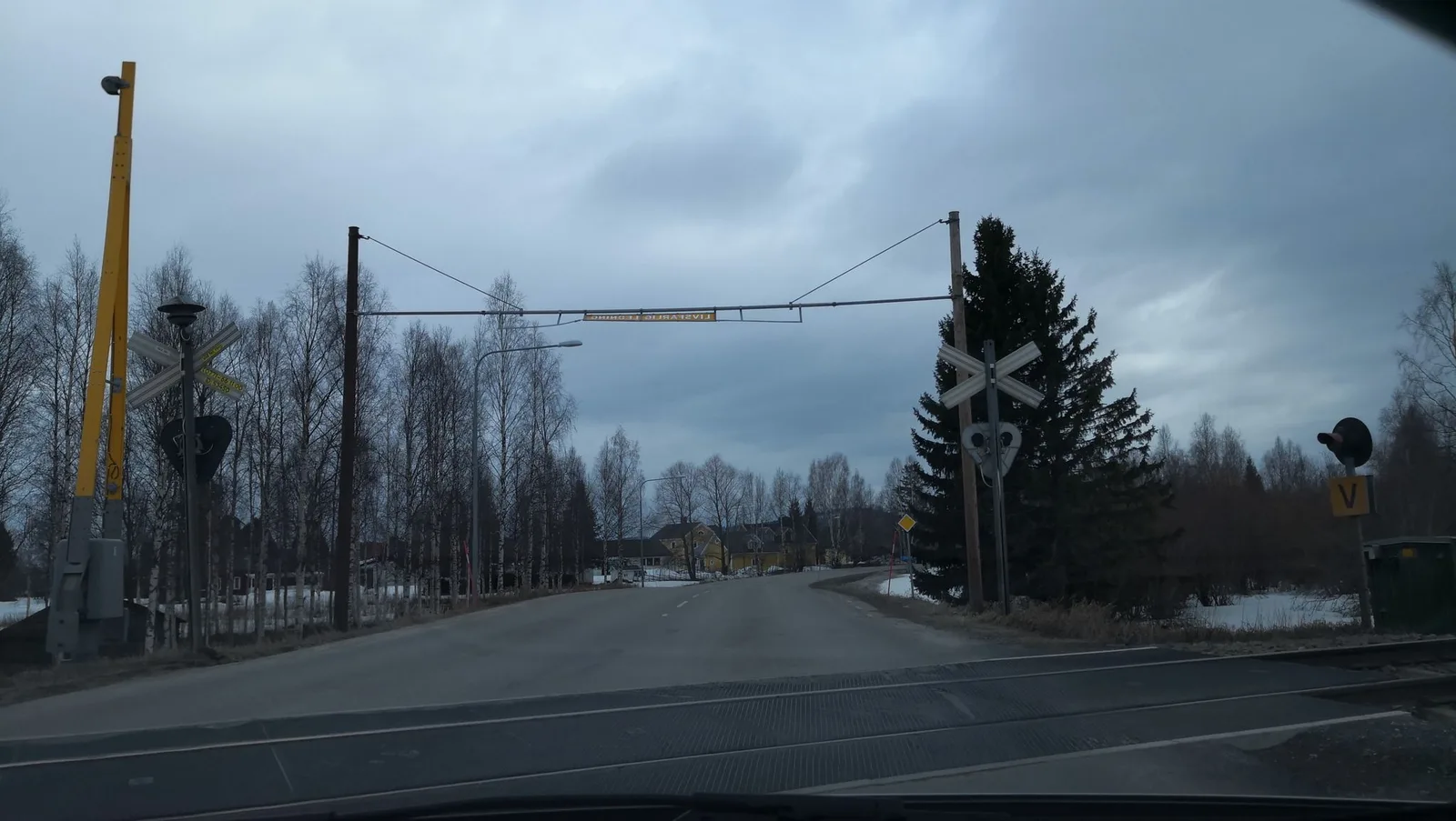 Street-level view of a level crossing in Sweden