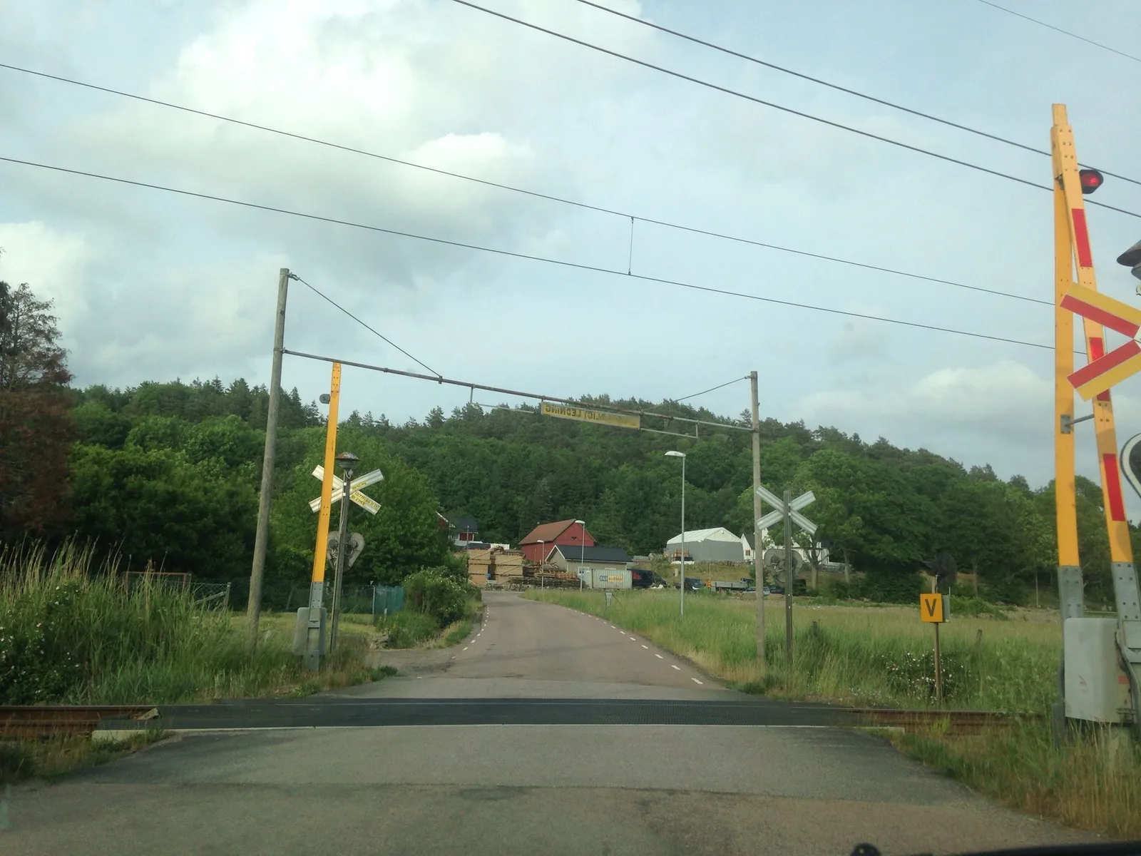 Street-level view of a level crossing in Sweden
