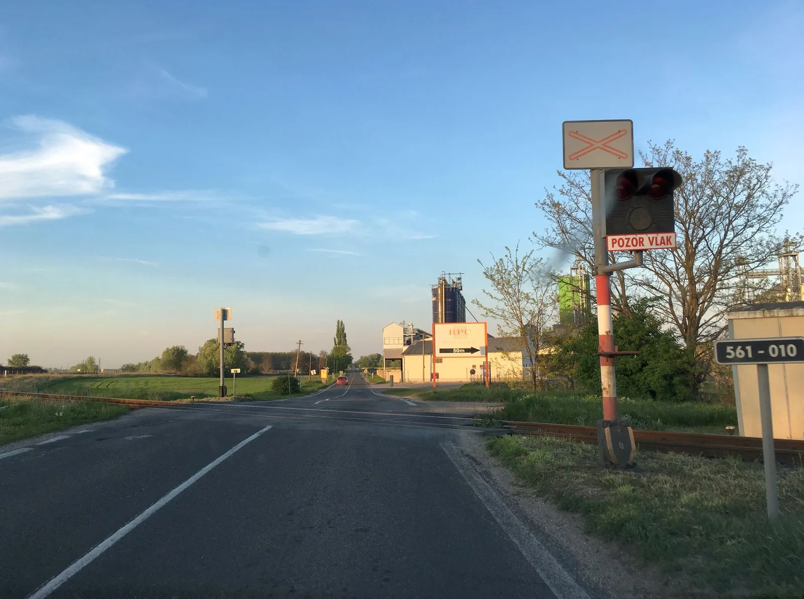 Street-level view of a level crossing in Slovakia