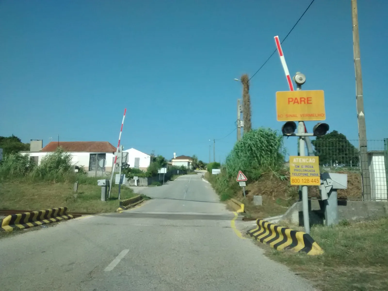 Street-level view of a level crossing in Portugal