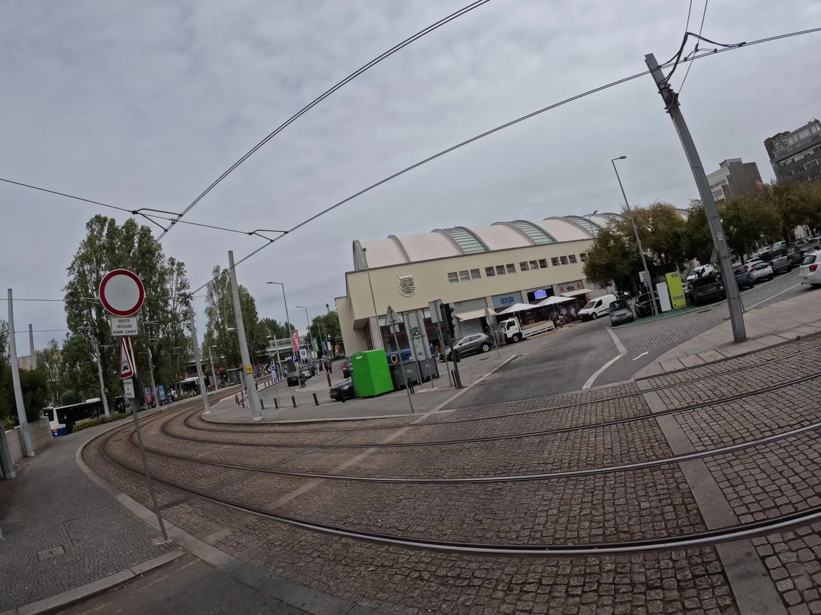 Street-level view of a level crossing in Portugal