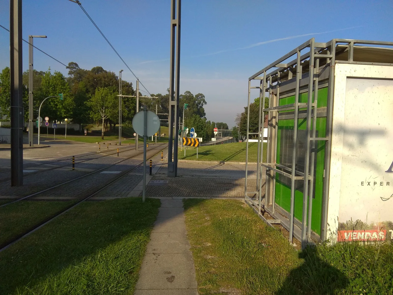 Street-level view of a level crossing in Portugal