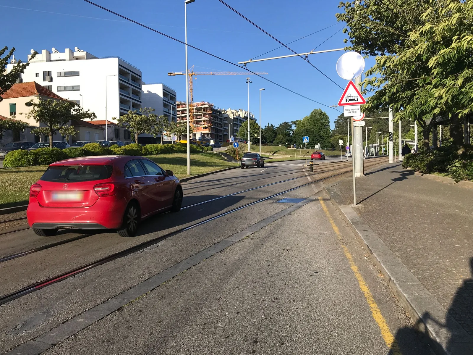 Street-level view of a level crossing in Portugal
