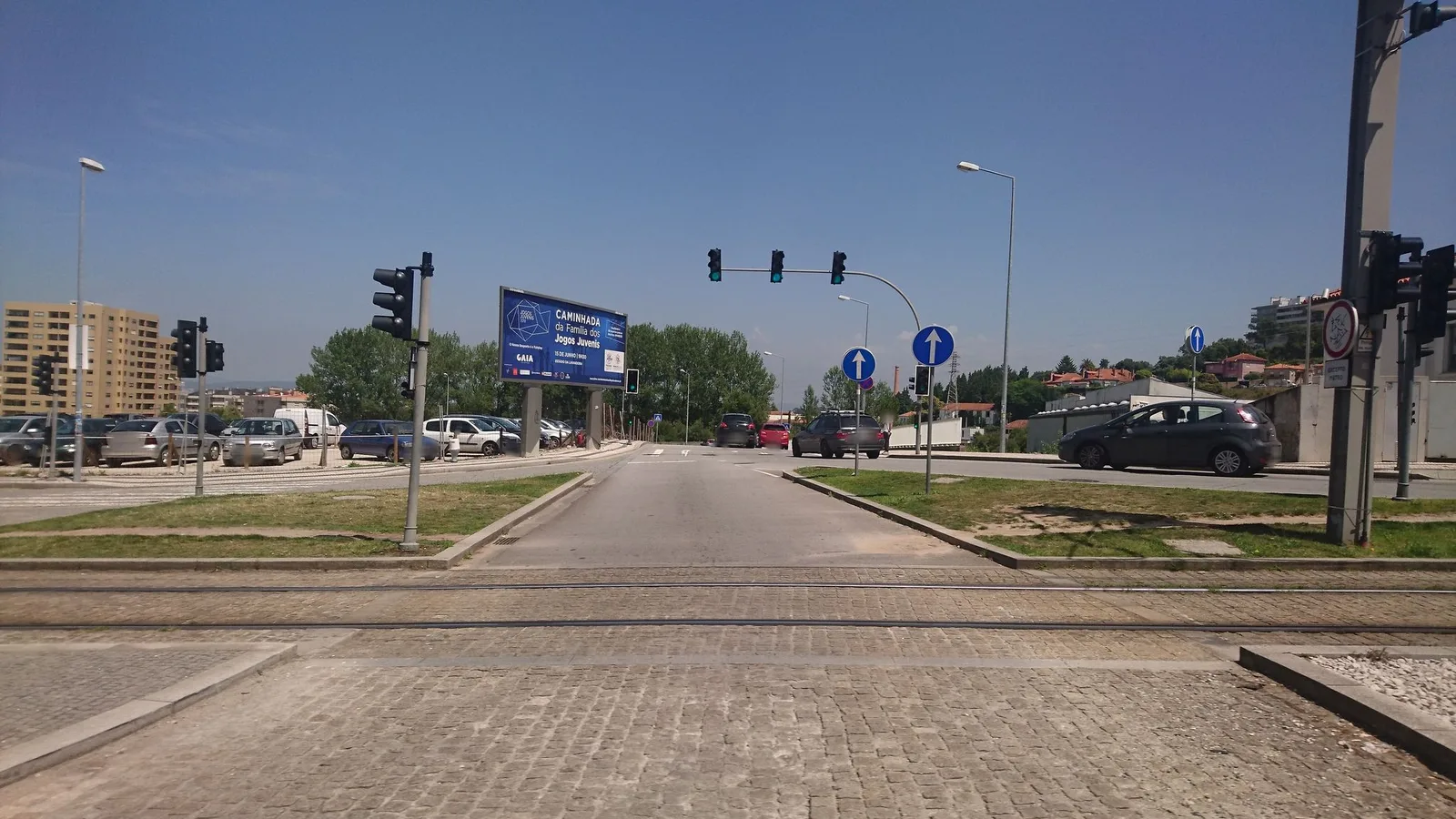 Street-level view of a level crossing in Portugal