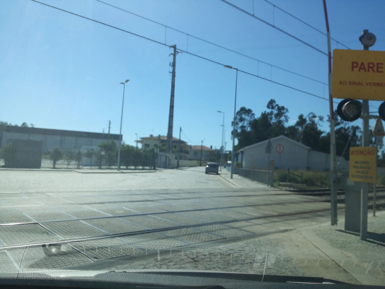 Street-level view of a level crossing in Portugal